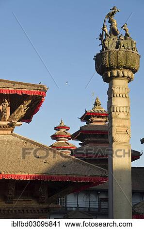 Stock Image - "Roofs of temples at Durbar Square, Kathmandu Valley, Kathmandu, Kathmandu District, Bagmati Zone, Nepal, Asia". Fotosearch