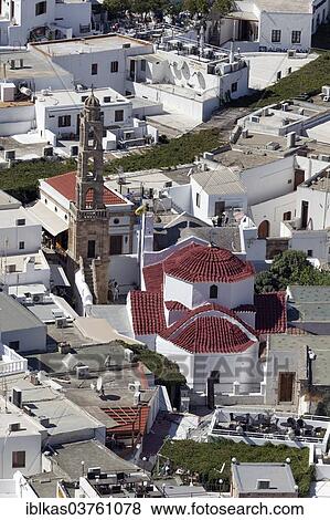 "Roofs of the town of Lindos with Panagia Church, Rhodes, Dodecanese island, Greece, Europe" View Large Photo Image Stock Photo - "Roofs of the town of Lindos with Panagia Church, Rhodes, Dodecanese island, Greece, Europe". Fotosearch
