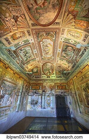 Picture - "Room with frescoes by Livio Agresti, Villa d'Este, UNESCO World Heritage Site, Tivoli, Lazio, Italy, Europe". Fotosearch