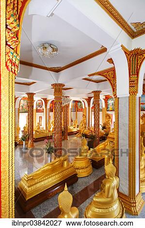 "Room with golden Buddha statues, Wat Chalong temple, Phuket, Thailand, Asia" View Large Photo Image Stock Photo - "Room with golden Buddha statues, Wat Chalong temple, Phuket, Thailand, Asia". Fotosearch