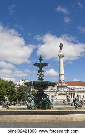Rossio square, Pedro IV Square, Praca de D Pedro IV, with The National Theatre D Maria II, Teatro Nacional D Maria II, The Column of Pedro IV, Coluna de D Pedro IV, and bronze fountain, Lisboa, Lisbon, Portugal, Europe View Large Photo Image Stock Image - Rossio square, Pedro IV Square, Praca de D Pedro IV, with The National Theatre D Maria II, Teatro Nacional D Maria II, The Column of Pedro IV, Coluna de D Pedro IV, and bronze fountain, Lisboa, Lisbon, Portugal, Europe. Fotosearch