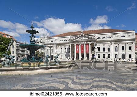 Rossio Square Pedro Iv Square Praca De D Pedro Iv With The National Theatre D Maria Ii Teatro Nacional D Maria Ii And Bronze Fountain Lisbon Portugal Europe Stock Photograph Iblmel