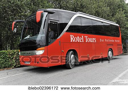 Stock Image - "Rotel Tours, """"Das Rollende Hotel"""", coach of tour operator, near Orvieto, Italy, Europe". Fotosearch