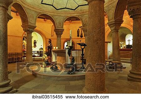 Stock Photography - "Rotunda with medieval columns around the altar, interior of St. Michael's Church, Fulda, Hesse, Germany, Europe". Fotosearch