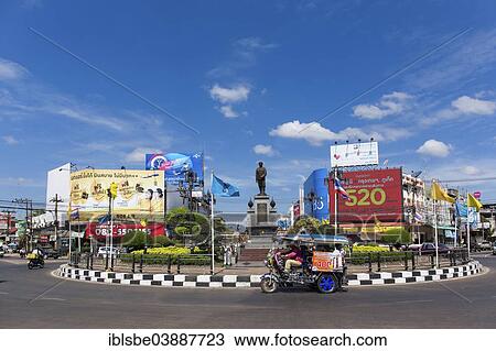 "Roundabout, tuk-tuk, statue of Prince Prajak Sinlapakom, Udon Thani, Isan or Isaan, Thailand, Asia" View Large Photo Image Stock Image - "Roundabout, tuk-tuk, statue of Prince Prajak Sinlapakom, Udon Thani, Isan or Isaan, Thailand, Asia". Fotosearch