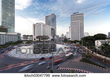 Stock Photo - "Roundabout with the Grand Hyatt Jakarta Hotel, Jakarta, Java, Indonesia, Asia". Fotosearch