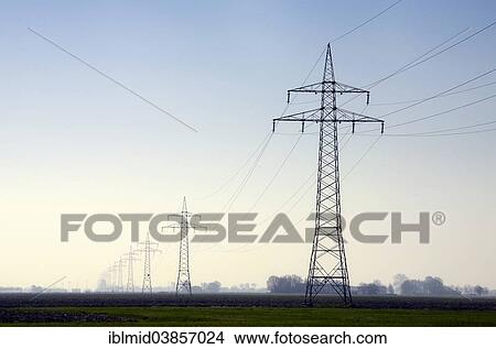 "Route of a 110 kV transmission line, power line, near Heide, Schleswig-Holstein, Germany, Europe" View Large Photo Image Picture - "Route of a 110 kV transmission line, power line, near Heide, Schleswig-Holstein, Germany, Europe". Fotosearch