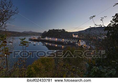 "Row of houses at the harbour at dusk, Portree, Isle of Skye, Scotland, United Kingdom, Europe" View Large Photo Image Stock Image - "Row of houses at the harbour at dusk, Portree, Isle of Skye, Scotland, United Kingdom, Europe". Fotosearch