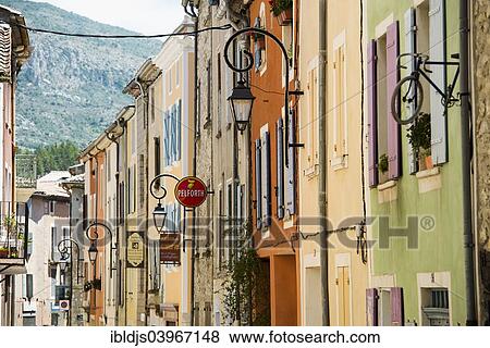 Stock Photo - "Row of houses, Buis-les-Baronnies, Drome, Rhone-Alpes, Provence, France, Europe". Fotosearch