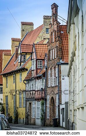 "Row of houses in the historic town centre, Lubeck, Schleswig-Holstein, Germany, Europe" View Large Photo Image Stock Image - "Row of houses in the historic town centre, Lubeck, Schleswig-Holstein, Germany, Europe". Fotosearch