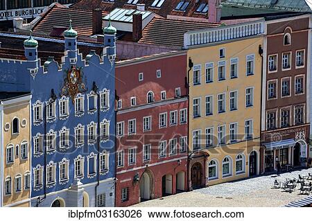 "Row of houses on the market square, Burghausen, Upper Bavaria, Bavaria, Germany, Europe" View Large Photo Image Stock Photograph - "Row of houses on the market square, Burghausen, Upper Bavaria, Bavaria, Germany, Europe". Fotosearch