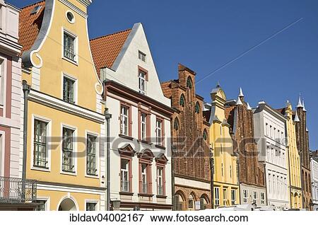 Stock Photo - "Row of houses, Stralsund, Mecklenburg-Vorpommern, Germany, Europe". Fotosearch