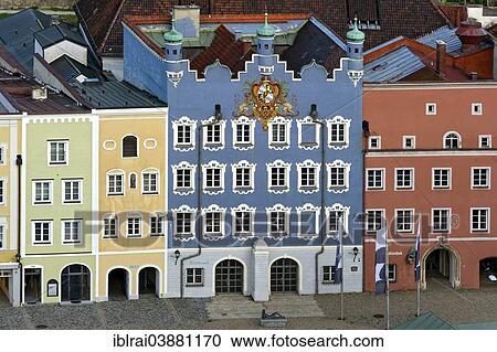 "Row of houses with City Hall on Stadtplatz square, Burghausen, Upper Bavaria, Bavaria, Germany, Europe" View Large Photo Image Stock Image - "Row of houses with City Hall on Stadtplatz square, Burghausen, Upper Bavaria, Bavaria, Germany, Europe". Fotosearch