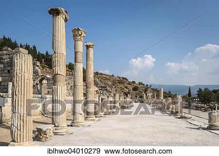Stock Photo - "Rows of columns, Upper Agora, festival ground and meeting space, ancient city of Ephesus, UNESCO World Heritage Site, Selcuk, Izmir Province, Turkey, Asia". Fotosearch