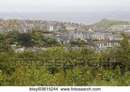 Picture - "Rows of houses in the historic town centre, St Ives, Cornwall, England, United Kingdom, Europe". Fotosearch