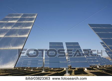 "Rows of solar panels, so-called heliostats, generating energy at a solar energy field in the Tabernas Desert, Almeria province, Andalucia, Spain, Europe" View Large Photo Image Stock Image - "Rows of solar panels, so-called heliostats, generating energy at a solar energy field in the Tabernas Desert, Almeria province, Andalucia, Spain, Europe". Fotosearch