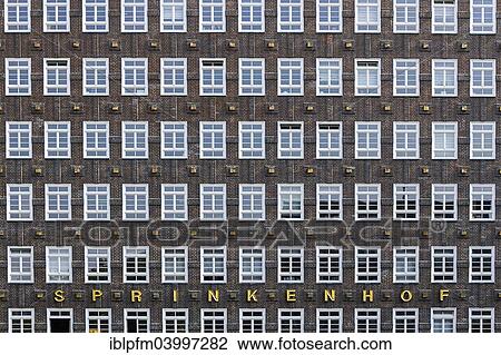 Stock Image - "Rows of windows, Sprinkenhof building, Hamburg, Germany, Europe". Fotosearch