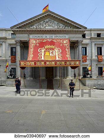 "Royal canopy in front of parliament building in honor of the coronation of King Felipe VI, Congress of Deputies, part of the Cortes Generales parliament, Madrid, Spain, Europe" View Large Photo Image Stock Photo - "Royal canopy in front of parliament building in honor of the coronation of King Felipe VI, Congress of Deputies, part of the Cortes Generales parliament, Madrid, Spain, Europe". Fotosearch