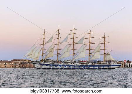 Stock Photo - "Royal Clipper, a five-masted tall ship sailing on the Canale della Giudecca, Venice, Italy, Europe". Fotosearch