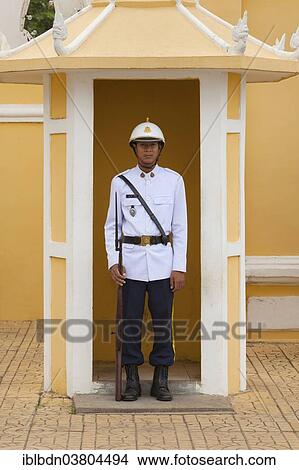 Picture - "Royal guard at the Royal Palace, Phnom Penh, Cambodia, Asia". Fotosearch