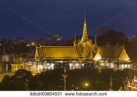 Stock Image - "Royal Palace at night, Phnom Penh, Cambodia, Asia". Fotosearch