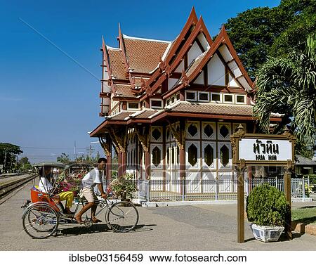 "Royal Pavilion at Hua Hin Railway Station with a rickshaw driver, Hua Hin, Prachuap Khiri Khan province, Central Thailand, Thailand, Asia" View Large Photo Image Stock Photo - "Royal Pavilion at Hua Hin Railway Station with a rickshaw driver, Hua Hin, Prachuap Khiri Khan province, Central Thailand, Thailand, Asia". Fotosearch