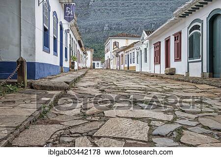 Stock Photo - "Rua Direita, a cobbled street, Tiradentes, Minas Gerais, Brazil, South America". Fotosearch