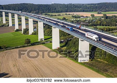 Stock Image - "Ruhrtalbruecke, bridge of the A52 motorway, Mulheim an der Ruhr, North Rhine-Westphalia, Germany, Europe". Fotosearch
