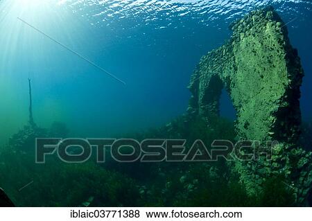 "Ruins in the lake Lago Capo d'Acqua, Capistrano, L'Aquila, Italy, Europe" View Large Photo Image Stock Photo - "Ruins in the lake Lago Capo d'Acqua, Capistrano, L'Aquila, Italy, Europe". Fotosearch