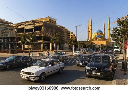 "Ruins of Beirut City Center, Mohammed al-Amin Mosque at the rear, Beirut, Lebanon, Asia" View Large Photo Image Stock Photograph - "Ruins of Beirut City Center, Mohammed al-Amin Mosque at the rear, Beirut, Lebanon, Asia". Fotosearch