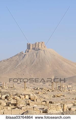 "Ruins of the ancient city of Palmyra, Fakhr-al-Din al-Maani Castle castle at the back, Palmyra District, Homs Governorate, Syria, Asia" View Large Photo Image Picture - "Ruins of the ancient city of Palmyra, Fakhr-al-Din al-Maani Castle castle at the back, Palmyra District, Homs Governorate, Syria, Asia". Fotosearch