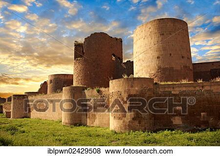 Stock Photo - "Ruins of the Armenian city walls built by King Smbat of Ani, archaelogical site on the Ancient Silk Road, Kars, Anatolia, Turkey, Asia". Fotosearch