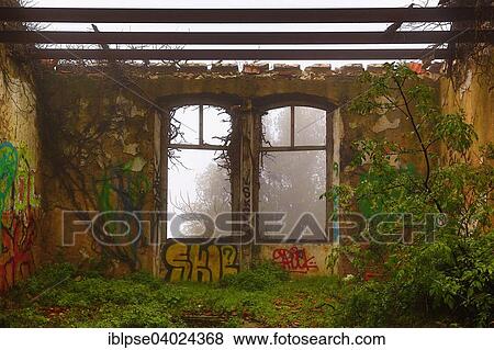 Stock Photo - "Ruins of the garrison with graffiti, Tete du Chien, La Turbie, Department Alpes-Maritimes, Provence-Alpes-Cote d'Azur, France, Europe". Fotosearch