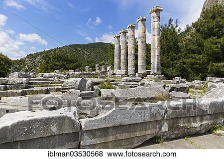 "Ruins of the Temple of Athena, Priene, Gullubahce, Aydin province, Aegean region, Turkey, Asia" View Large Photo Image Stock Photo - "Ruins of the Temple of Athena, Priene, Gullubahce, Aydin province, Aegean region, Turkey, Asia". Fotosearch