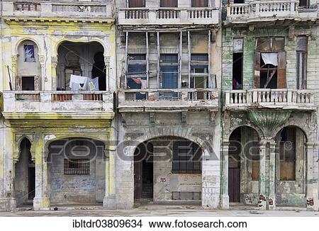 Picture - "Rundown facades on the Malecon esplanade, Havana, Cuba, North America". Fotosearch