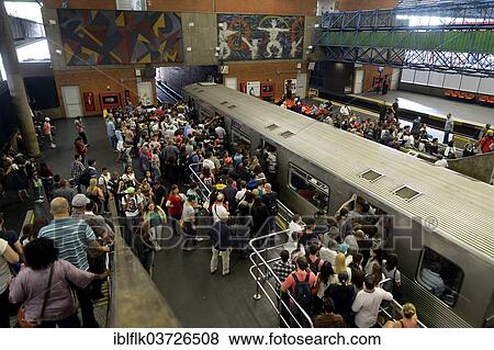 Stock Photo - "Rush hour in the Barra Funda metro station, Barra Funda, Sao Paulo, Sao Paulo, Brazil, South America". Fotosearch