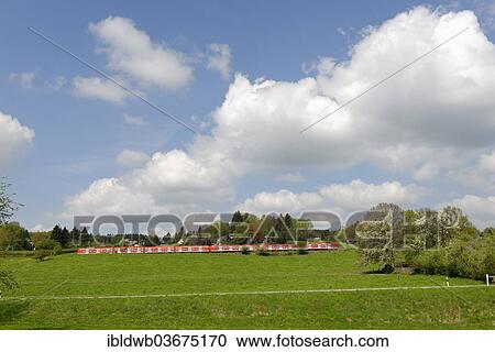 Stock Image - "S-Bahn, urban railway, line S7 in the Isar Valley, near Icking, Upper Bavaria, Bavaria, Germany, Europe". Fotosearch