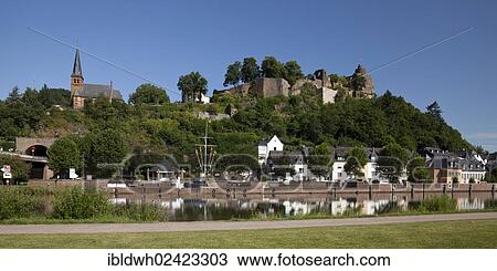 Saar shore with pier and above the Saarburg castle ruins, Saarburg, Saar river, Rhineland-Palatinate, Germany, Europe, PublicGround, Europe View Large Photo Image Stock Image - Saar shore with pier and above the Saarburg castle ruins, Saarburg, Saar river, Rhineland-Palatinate, Germany, Europe, PublicGround, Europe. Fotosearch