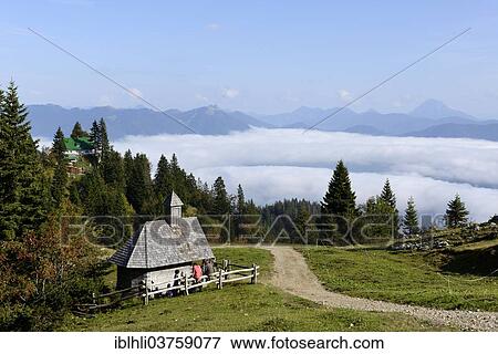 Stock Photo - "Sacred Heart Chapel on Stie Alm alpine pasture on Brauneck Mountain, Isarwinkel, Lenggries, Upper Bavaria, Bavaria, Germany, Europe". Fotosearch