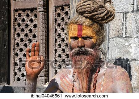 Stock Image - "Sadhu, painted face, portrait, Pashupatinath, Kathmandu, Nepal, Asia". Fotosearch
