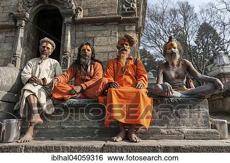 Stock Photograph - "Sadhus, ascetics, holy men, Pashupatinath, Kathmandu, Nepal, Asia". Fotosearch