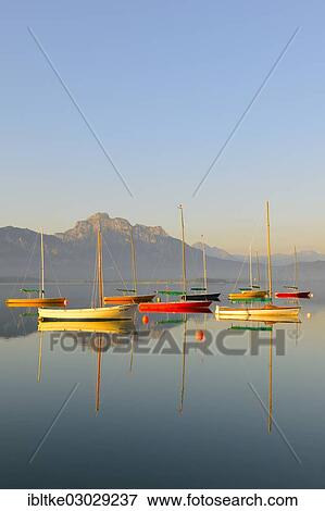 Stock Photo - "Sailboats on Lake Forggen, Ostallgau, Allgau, Fussen, Ostallgau, Allgau, Schwabia, Bavaria, Germany, Europe". Fotosearch