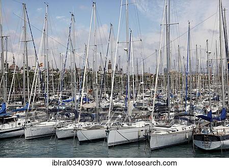Stock Image - "Sailing boats in the harbour, Barcelona, Catalonia, Spain, Europe". Fotosearch