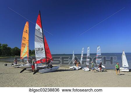 Stock Photograph - "Sailing boats on the bank of the Saint Lawrence River, Chateauguay, Quebec Province, Canada, North America". Fotosearch