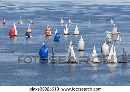 Stock Image - "Sailing regatta Bodenseewoche at the Constance hopper, Konstanz, Baden-Wurttemberg, Germany, Europe". Fotosearch