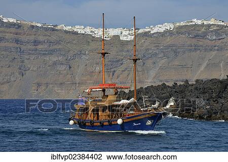 "Sailing ship """"Jason"""" sailing in the Caldera, Santorini, Cyclades, Greek Islands, Greece, Europe" View Large Photo Image Stock Image - "Sailing ship """"Jason"""" sailing in the Caldera, Santorini, Cyclades, Greek Islands, Greece, Europe". Fotosearch