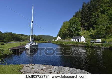 Picture - "Sailing yacht, Crinan Canal, Oban, Scotland, United Kingdom, Europe". Fotosearch