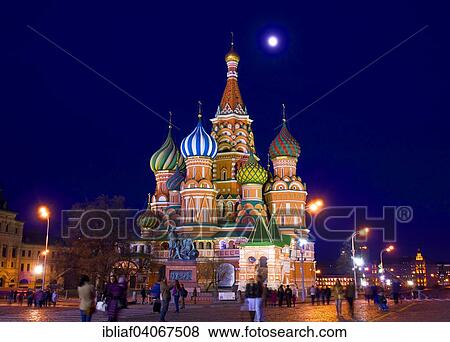 Stock Photo - "Saint Basil's Cathedral on Red Square at night, Moscow, Russia, Europe". Fotosearch