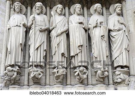 Stock Image - "Saint statues, Gothic portal of Notre Dame de Paris, Paris, France, Europe". Fotosearch