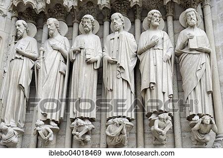 Stock Photo - "Saint statues, Gothic portal of Notre Dame de Paris, Paris, France, Europe". Fotosearch